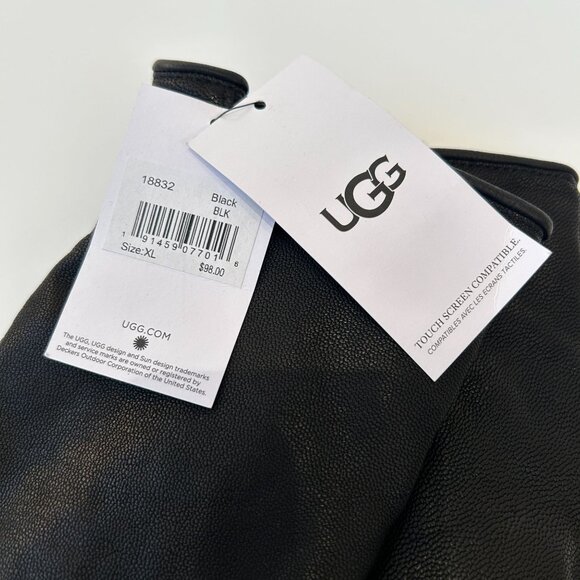 NWT UGG Black Leather Touchscreen-Compatible Gloves XL NEW - Picture 2 of 8